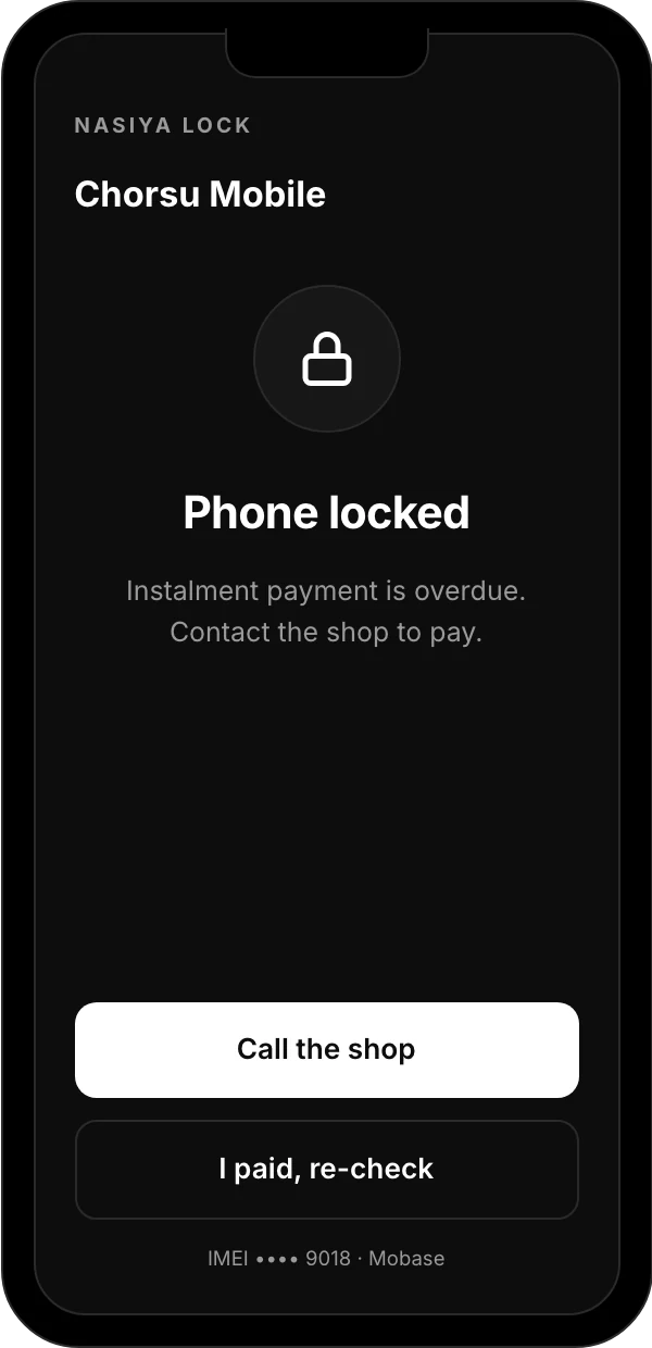 Mobase instalment lock: the phone's lock screen when a payment is overdue